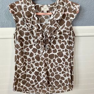 Loft White & Brown Leopard Print Blouse